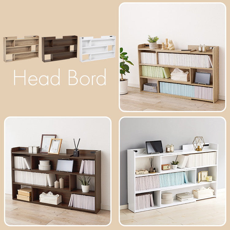 伸縮式 収納ヘッドボード 幅98~158 シングル セミダブル ダブル クイーン 対応 2口コンセント 巾木よけ スリム 棚 ラック 収納 本棚 オープンラック 木製 北欧 おしゃれ(代引不可)
