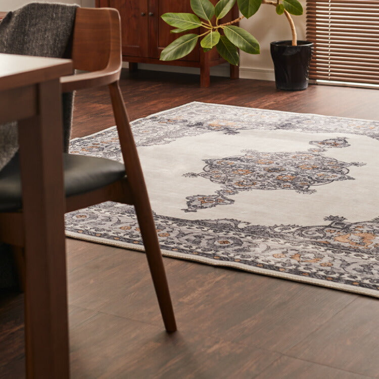 洗えるラグ 190×240cm オリエンタル柄 シャビー シック カーペット ペルシャ絨毯風 デザインラグ ソフトフランネル ラグマット ホットカーペット・床暖房OK 可愛い(代引不可)