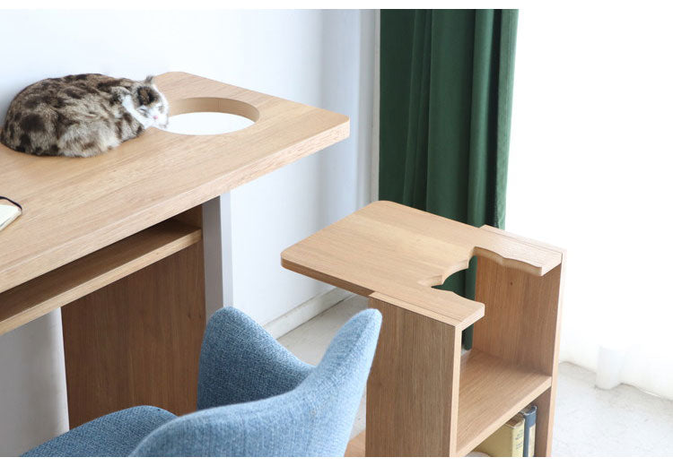 にゃんと一緒デスク テーブル 国産 インテリア リビング ダイニング 机 テーブル 猫 リビングテーブル ダイニングテーブル 日本製 収納 サイドテーブル付き(代引不可)