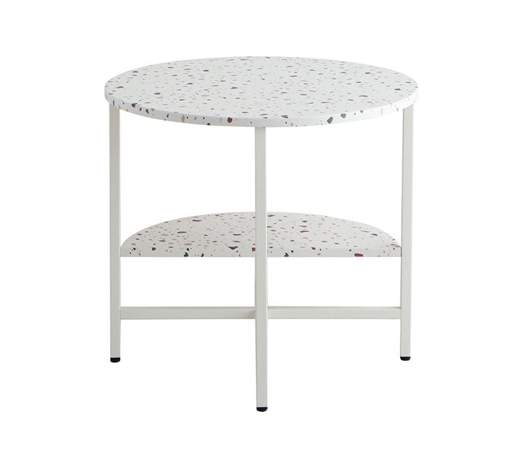 サイドテーブル 幅60cm 円形テーブル 棚付き テラゾー柄 丸テーブル ソファサイド ベッドサイド テーブル おしゃれ 韓国インテリア 韓国 北欧 一人暮らし 新生活 大人(代引不可)