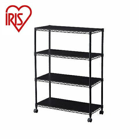 アイリスオーヤマ カラーメタルラック ウッドボード付き CMM-75104B ブラック IRIS OHYAMA(代引不可)