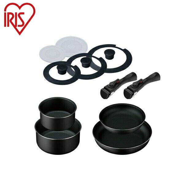 アイリスオーヤマ 取っ手が外せるフライパン・なべ 11点セット TF-SE11 ブラック 取っ手が外せるフライパン・なべ 11点セット IRIS OYAMA(代引不可)