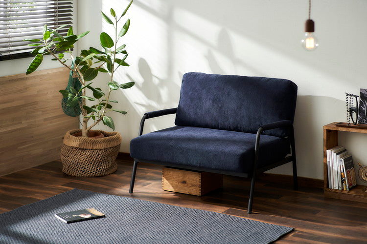 アイリスオーヤマ コーデュロイソファ 1P アイアンフレーム 1人掛けコーデュロイソファ 肘付き 肘あり ポケットコイル インダストリアル ソファー 北欧 ネイビー SFCS-90 IRIS OYAMA(代引不可)