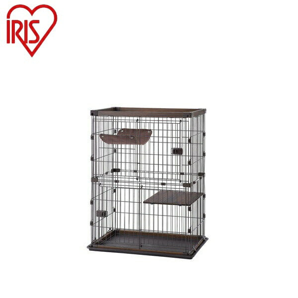 アイリスオーヤマ ウッディキャットケージ2段 猫 ケージ 2段 ウッディキャットケージ2段 PWCR-962V ライトナチュラル 木目調 猫 ゲージ ハンモック 棚板 留守番 スライドドア 室内 屋内 IRIS OYAMA(代引不可)