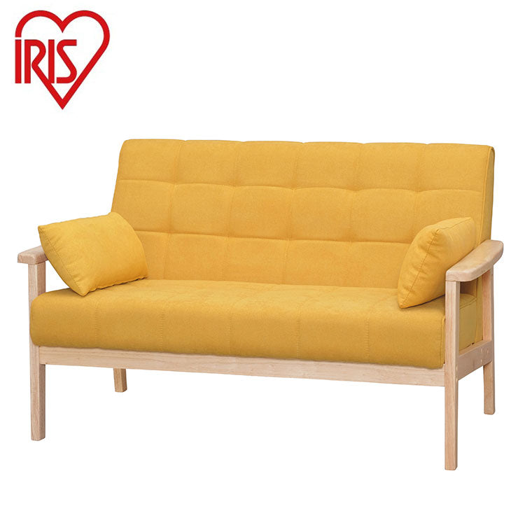 アイリスオーヤマ 2人掛けウッドフレームソファ クッション付き 天然木 ソファ 肘付き 肘あり アームレスト イス 椅子 2P ソファ 北欧 おしゃれ マスタード WFS-2S IRIS OYAMA(代引不可)