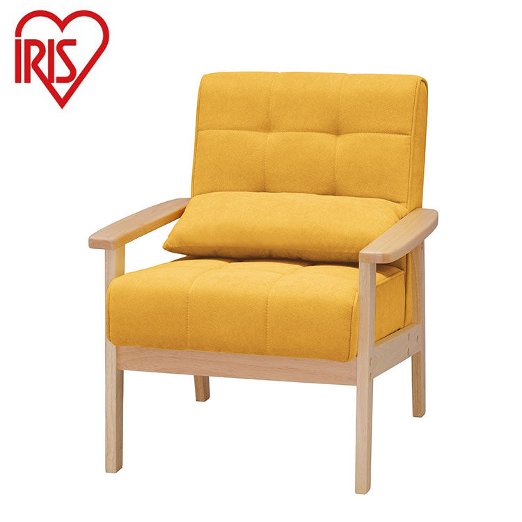 アイリスオーヤマ 1人掛けウッドフレームソファ クッション付き 天然木 ソファ 肘付き 肘あり アームレスト イス 椅子 1P ソファ 北欧 おしゃれ マスタード WFS-1S IRIS OYAMA(代引不可)