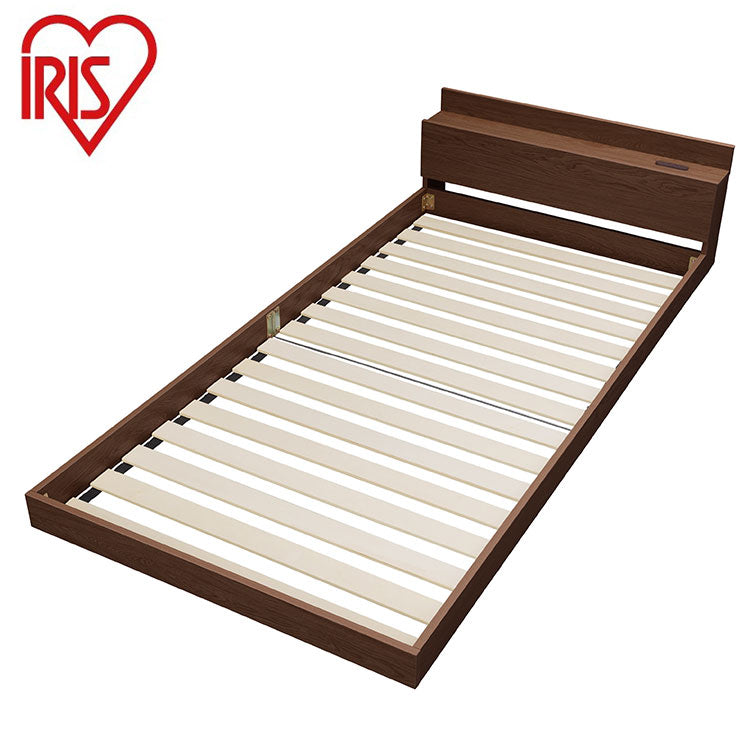 アイリスオーヤマ フロアベッド S シングル ローベッド 2口コンセント 宮付き 棚付き 宮棚付き ヘッドボード ベッドフレーム すのこ ブラウン FBM-S IRIS OYAMA(代引不可)