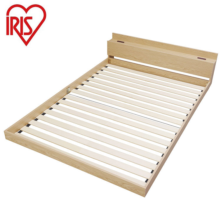 アイリスオーヤマ フロアベッド D ダブル ローベッド 2口コンセント 宮付き 棚付き 宮棚付き ヘッドボード ベッドフレーム すのこ ナチュラル FBM-D IRIS OYAMA(代引不可)