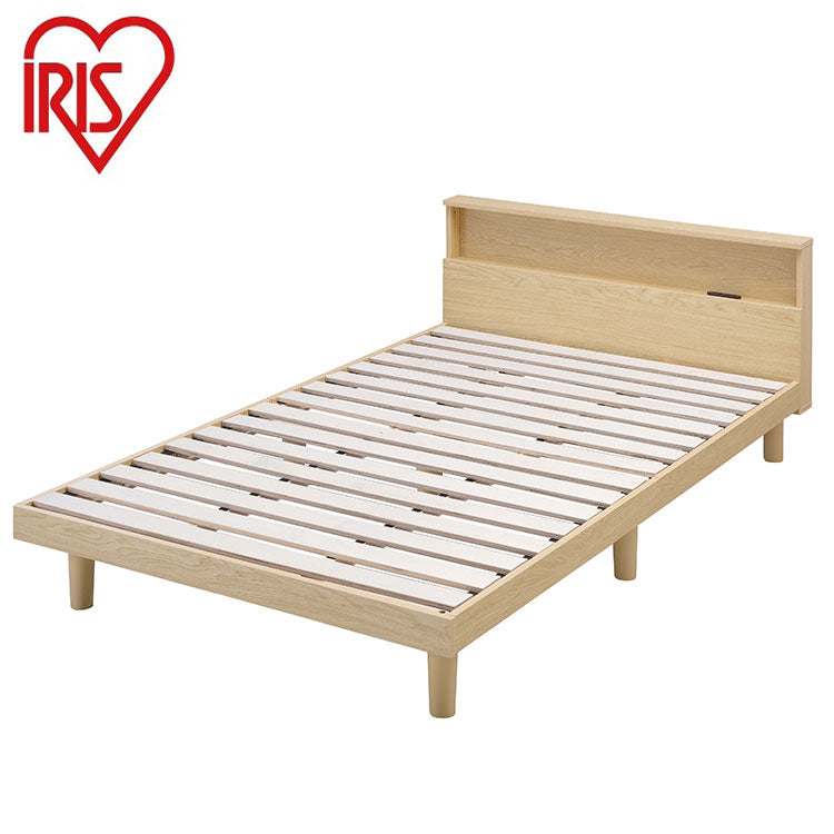 アイリスオーヤマ すのこベッド SD セミダブル ヘッドボード付き 2口コンセント スマホスタンド 棚付き 宮付き 宮棚付き ベッドフレーム すのこベッド 通気性 ナチュラル SNB-SD IRIS OYAMA(代引不可)