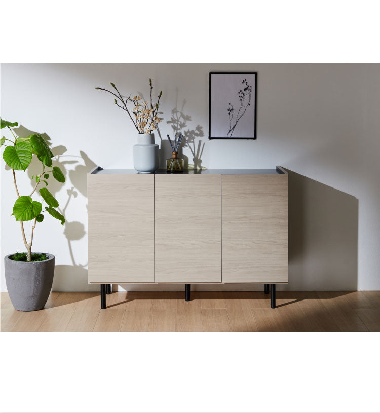 北欧風 キャビネット 幅125 オーク 日本製 完成品 木製 おしゃれ カウンター 間仕切り 国産 ナチュラル 木目 オレフィン 脚付き 収納 チェスト リビング 収納 スチール脚(代引不可)