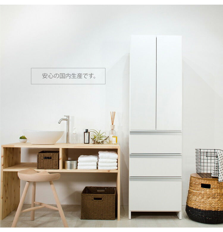 洗面所 収納 ランドリー収納 スライド式ハンガー 引き戸 日本製 完成品 間収納 ランドリーチェスト 収納棚 サニタリー収納 薄型 サニタリーチェスト ランドリーラック 洗面所収納(代引不可)