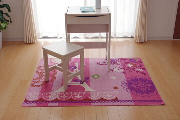 デスクカーペット 女の子 エッフェル柄 『ジェンヌ ツー』 ピンク デスクカーペット 約110×133cm 子供 ルームマット(代引不可)