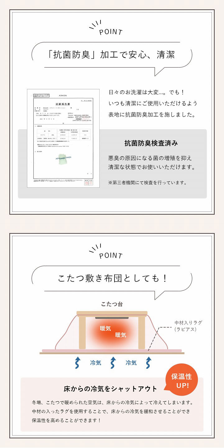 ラグマット 200×200cm 約2畳 ホットカーペット カバー エコ フェイクファー 洗える 抗菌防臭 ラグ おしゃれ 長方形 カーペット 絨毯 床暖房対応 こたつ 敷布団 滑り止め付き 毛足約15mm(代引不可)