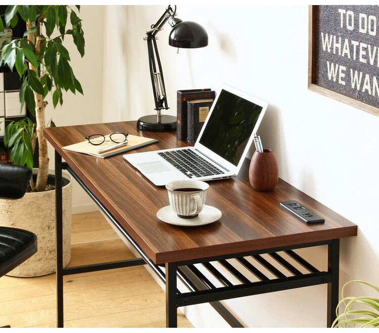 コンセント付き 棚付きデスク 幅120cm デスク ワークデスク 作業台 平机 勉強机 書斎机 テレワーク 在宅 学習デスク 学習机(代引不可)