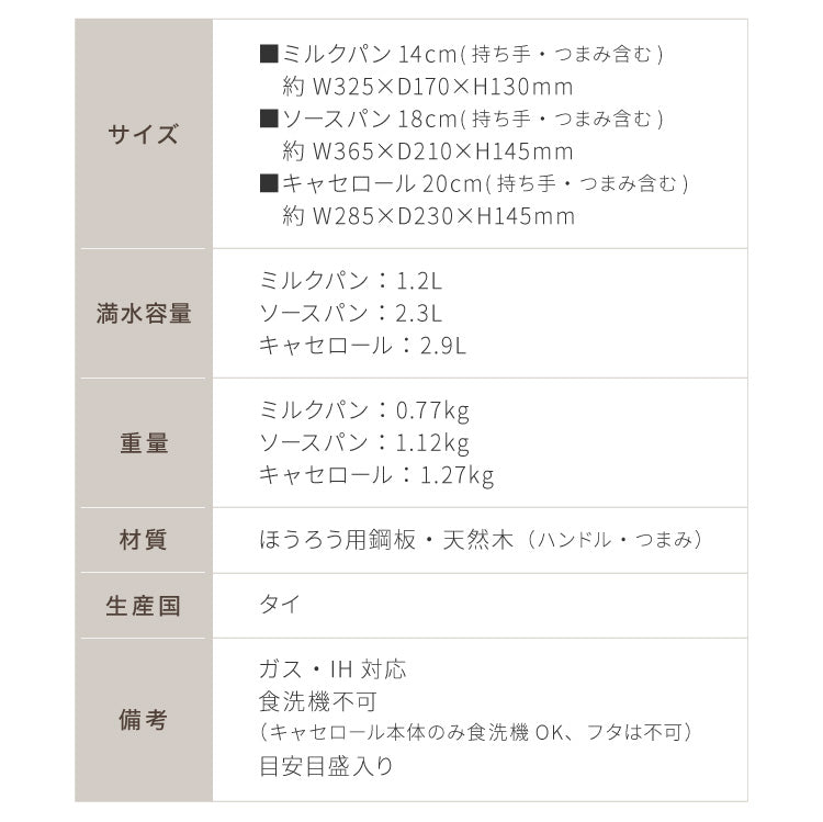 富士ホーロー コットンプラス ミルクパン14cm+ソースパン18cm+キャセロール20cm 3点セット フタ付き ガス火・IH対応 片手鍋 両手鍋 ホーロー鍋 可愛い かわいい 琺瑯 ホーロー FUJIHORO