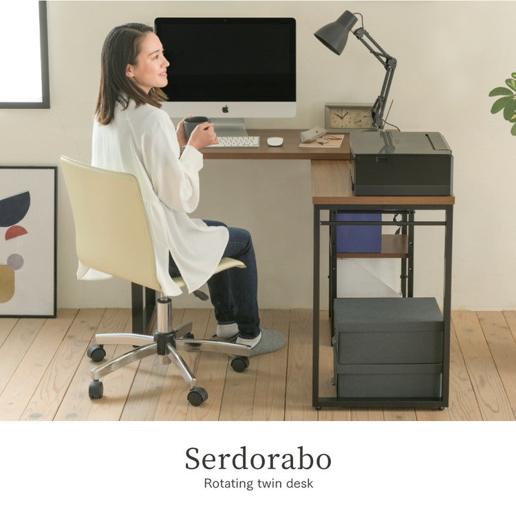 回転式 3WAYワークデスク L字・I字・コンパクト パソコンデスク ツインデスク 棚付きデスク ユニットデスク スチール脚 回転 省スペース 作業机 在宅勤務 テレワーク 北欧 おしゃれ(代引不可)