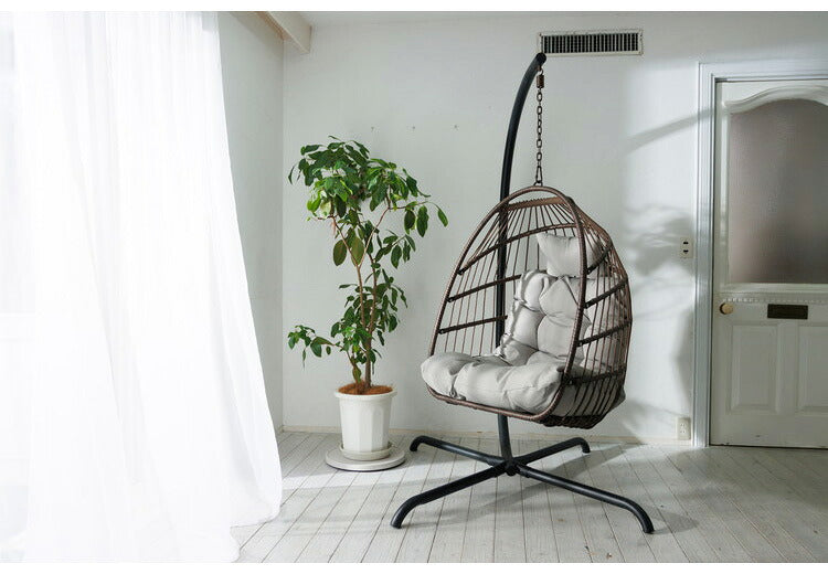 ハンキングチェア クッション付き COCOON 1人掛け リラックスチェア ハンモックチェア スイングチェア デザインチェア リラックスチェア ラタン調チェア ハンギングチェアー(代引不可)