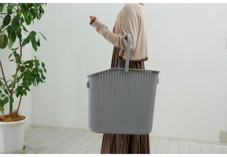 ラタン調 ランドリーバスケット 樹脂製 2段 キャスター付き ニット調 ランドリーラック ワゴン ランドリー収納 サニタリー収納 脱衣所 洗面所 リビング(代引不可)