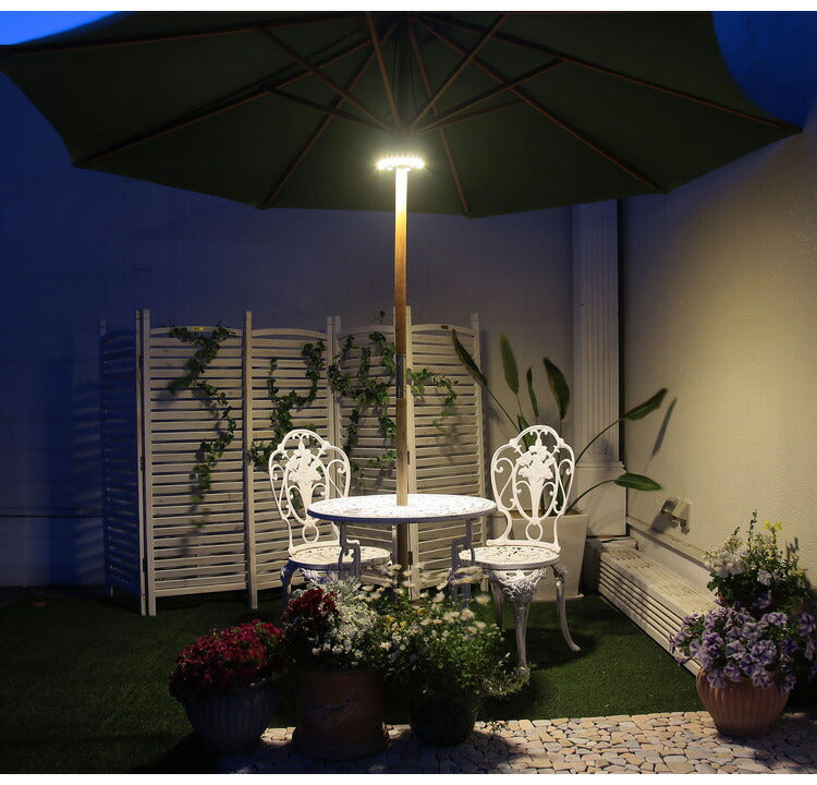 パラソルライト 支柱にはめるだけ 明るさ3段階調整 ガーデンライト パラソル用ライト 工事不要 吊り下げ 電池式 天井灯 アウトドア ガーデン(代引不可)
