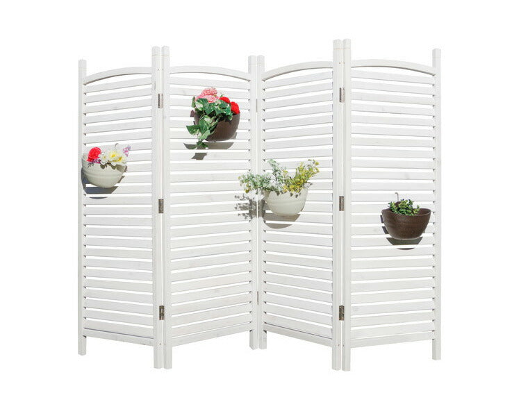 天然木 ガーデンパーテーション 4連 最大幅208cm ルーバーフェンス ガーデンフェンス ラティス フェンス ガーデン ハンギング ベランダ 目隠し プランターラック 日よけ 通気 通風(代引不可)
