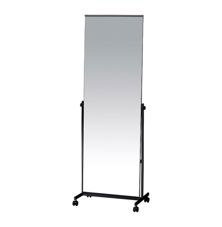 スタンドミラー 大型 幅57 奥行き36 高さ158.5 ミラー 鏡 全身鏡 姿見 スチール製 スチールフレーム キャスター付 ストッパー付 飛散防止 おしゃれ シンプル(代引不可)