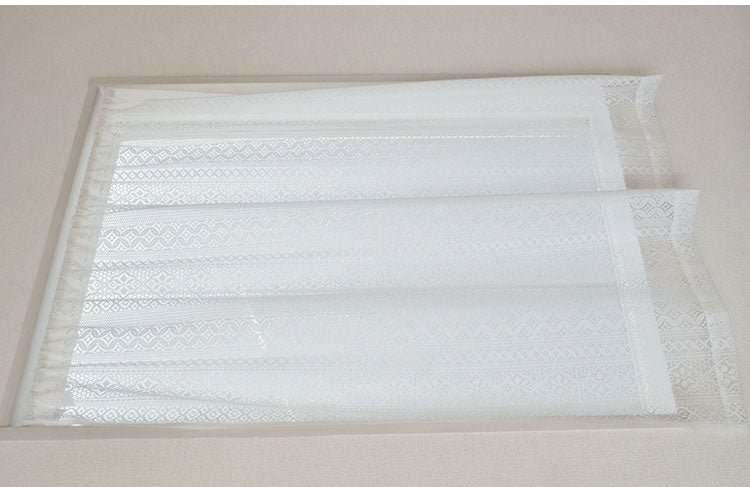 日本製 防炎 ボーダー柄 小窓カーテン 北欧風 程よい透け感 巾100cm×丈120cm ホワイト 突っ張り棒 キッチン トイレ 出窓 お洒落 防炎加工 簡単取り付け(代引不可)