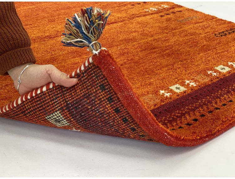 ラグ 90×130cm オレンジ 赤 ウール コットン 天然素材 オールシーズン シンプル おしゃれ 北欧 絨毯 カーペット マット リビングマット 新生活 一人暮らし(代引不可)