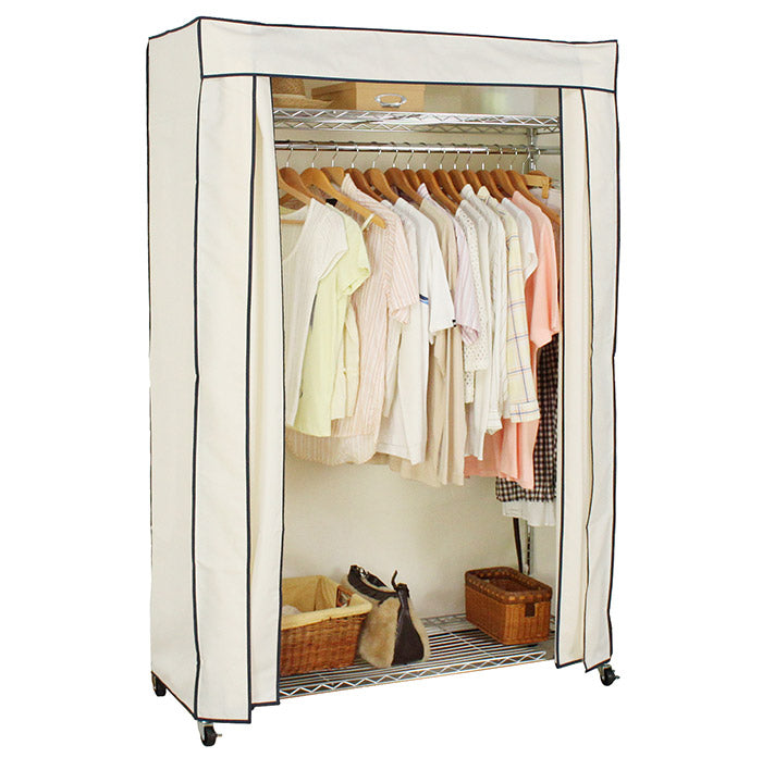 カバー付き頑丈ハンガーラック 幅120cm 収納 収納家具 リビング収納 本棚 ラック ハンガーラック コートハンガー ハンガー掛け クローゼット ワードローブ スチール製 UV・PV加工 紫外線カット(代引不可)