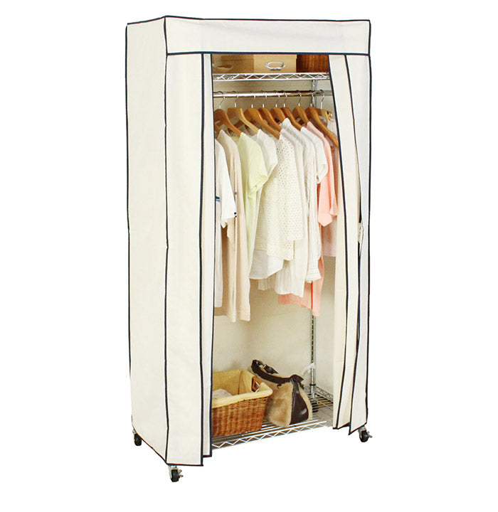 カバー付き頑丈ハンガーラック 幅90cm 収納 収納家具 リビング収納 本棚 ラック ハンガーラック コートハンガー ハンガー掛け クローゼット ワードローブ スチール製 UV・PV加工 紫外線カット(代引不可)