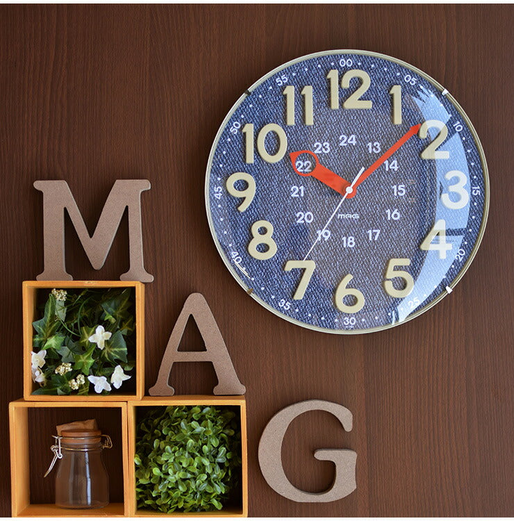 ノア精密 MAG 掛け時計 アナログ電波ウォールクロック W-750 BU 夜間秒針停止機能 電波時計 かわいい