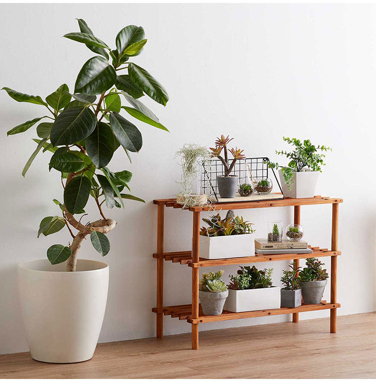 天然木 シューズラック 3段 オープンラック ガーデンラック 棚 シェルフ フラワースタンド 花台 ウッドラック ガーデニング 木製 玄関収納 スリッパラック おしゃれ