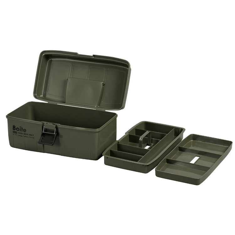Boite デザインツールボックス 中皿式 ガレージ DIY アウトドア 工具箱 大容量 裁縫箱 ソーイングボックス パーツ カーキ MA-4025 おしゃれ