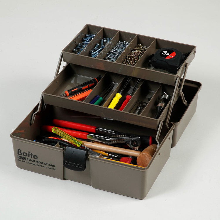 Boite デザインツールボックス 仕切式 ガレージ DIY アウトドア 工具箱 大容量 裁縫箱 ソーイングボックス パーツ ブラウン MA-4027 おしゃれ