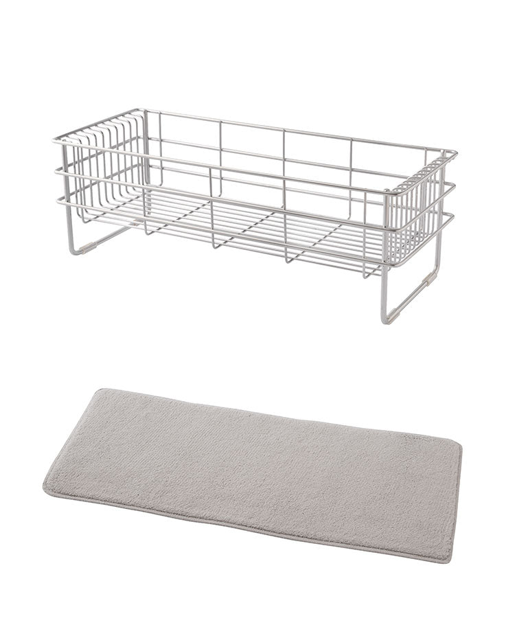 MELIS 水切りラック スリム 吸水マットセット 幅16.5 奥行41.5 メリス 水切りかご ステンレス製 シンプル キッチン収納 アーネスト A-77365