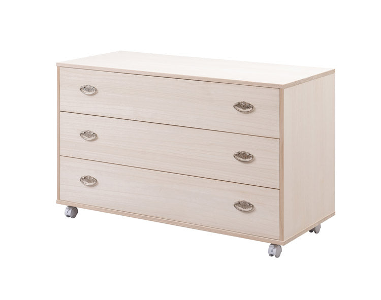 シルバー取っ手が華やかな桐クローゼットチェスト 幅99.5 奥行44 高さ61cm 3段タイプ キャスター付き 生地仕上げ 日本製 完成品(代引不可)