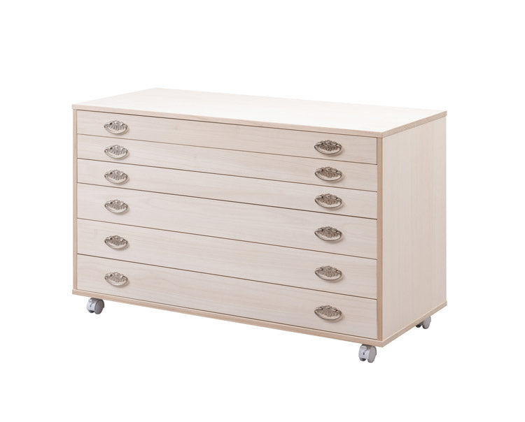 シルバー取っ手が華やかな桐クローゼットチェスト 幅99.5 奥行44 高さ61cm 6段タイプ キャスター付き 生地仕上げ 日本製 完成品(代引不可)