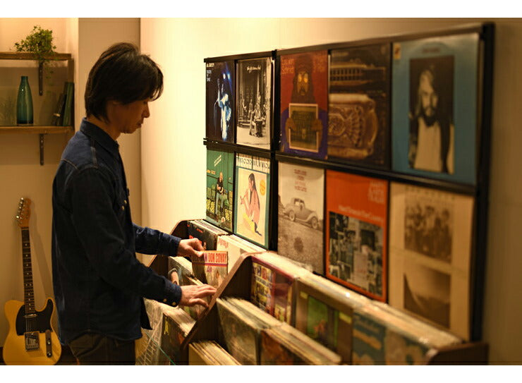 レコードディスプレイラック 木目ダーク レコード ジャケット ディスプレイ 約280枚収納 幅71cm ガラス 飾り棚 おしゃれ(代引不可)