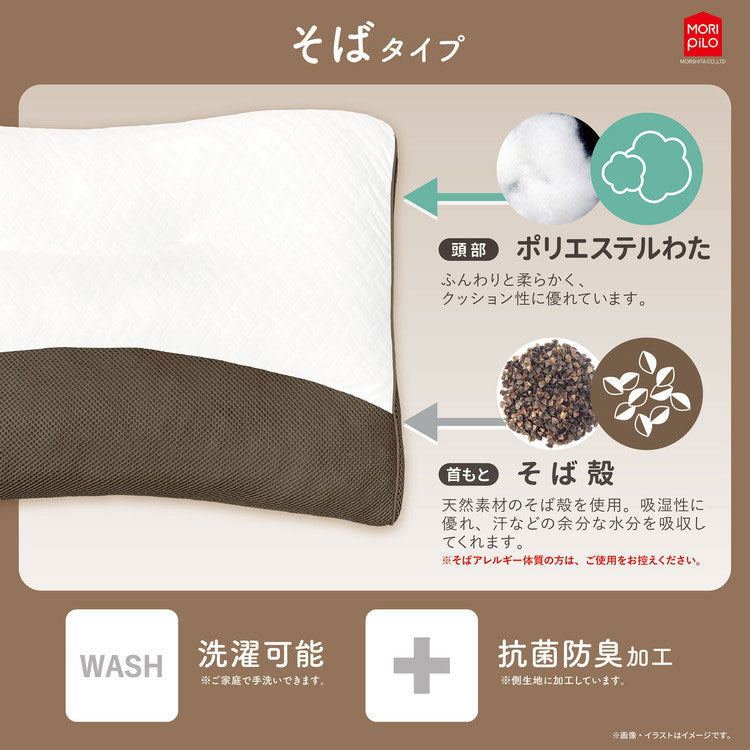 首を休めるまくら モリシタ わたタイプ 低反発タイプ そば殻タイプ 枕 35×55cm 選べる素材 高さ調節可 肩こり 首こり やわらかめ かため 低反発 そば枕 そば殻(代引不可)