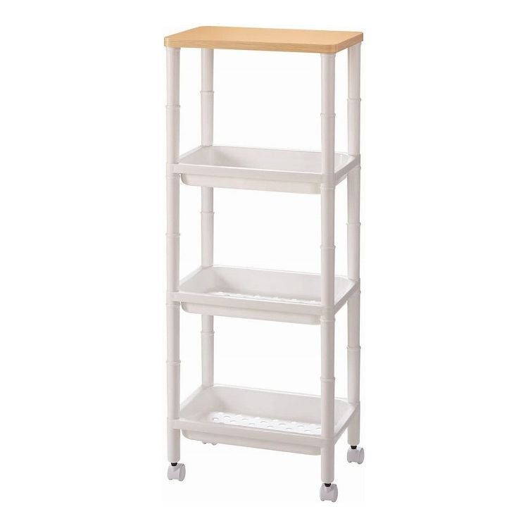 不動技研 ウッドテーブルワゴン ホワイト F2503 サイド ワゴン(代引不可)