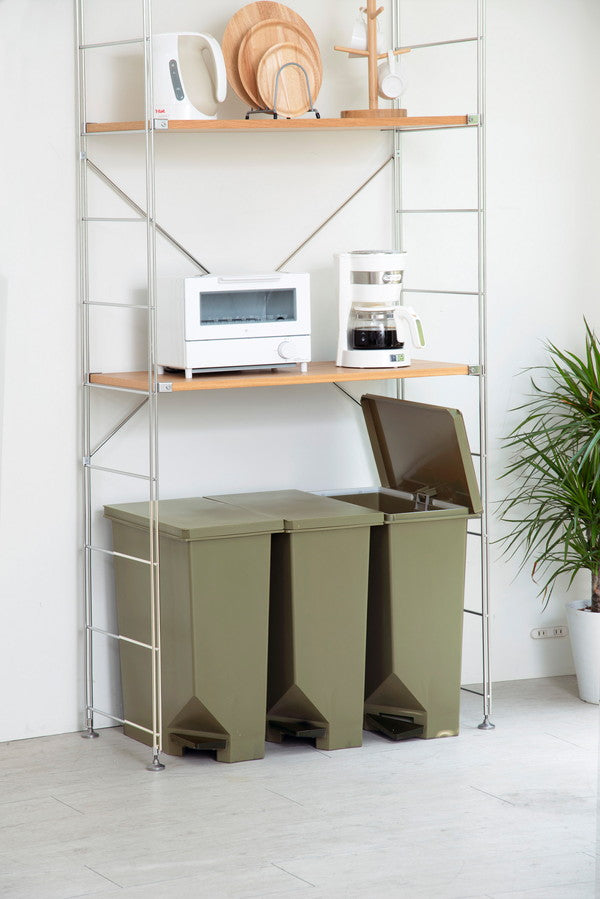 新輝合成 棚下・カウンター下にも置けるペダルペール35 35L カーキグリーン