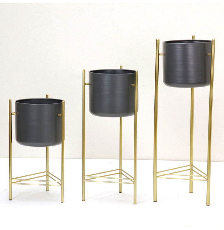 ゴールドアイアン 脚付きプランター台 Sサイズ フラワースタンド グレー ポット 鉢植え アイアンスタンド 花台 グリーン 植物 ディスプレイ ゴールドステム おしゃれ