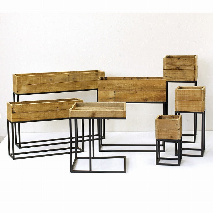 プランター台 おしゃれ インダストリアル Mサイズ レクトプランターボックススタンド 幅55 奥行21 高さ60 木×アイアン プランタースタンド 園芸ラック 花台 収納 ラック 棚(代引不可)