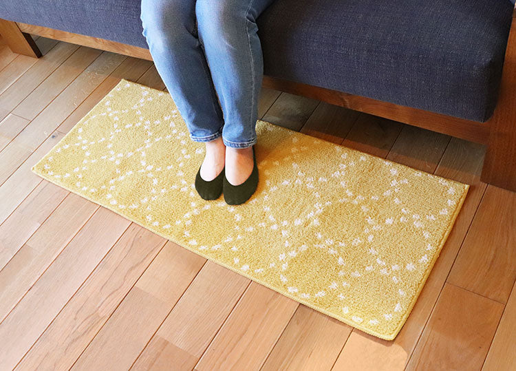 オカトー ナチュラルキッチンマット 45x120 イエロー 北欧風 洗える 滑り止め加工 台所マット(代引不可)