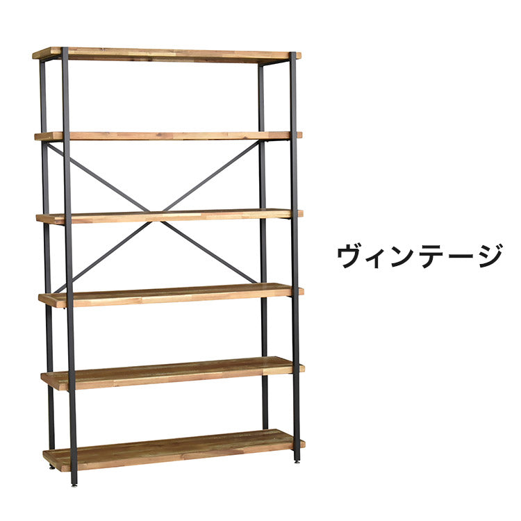オープンラック 幅118cm 6段 シェルフ FJ-W118-6段 木目調 おしゃれ ヴィンテージ調 収納 収納家具 リビング収納 本棚 ラック ウッドラック ウッドシェルフ 木製棚板(代引不可)