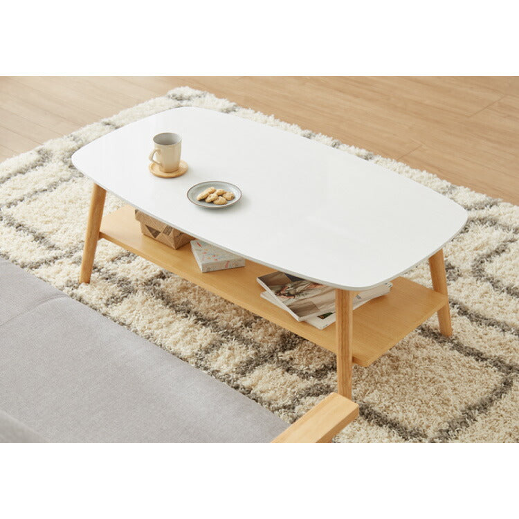 センターテーブル 幅105cm 高さ40cm ローテーブル ホワイト テーブル 折りたたみ 棚板付き 折れ脚 木製 木目 サイドテーブル 収納 家具 コンパクト リビング テレワーク(代引不可)