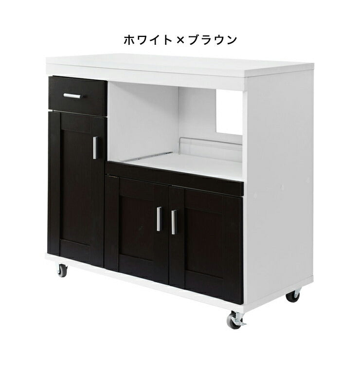キッチンカウンター 幅88cm コンセント2個口 キャスター付き 食器棚 カウンターテーブル レンジ台 キッチン収納(代引不可)