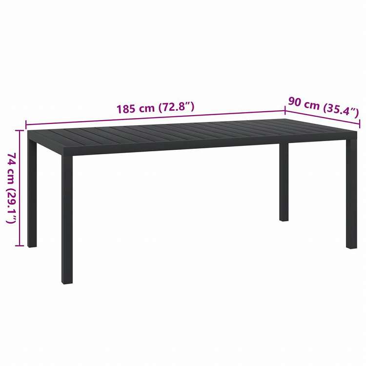 vidaXL ガーデンテーブル ブラック 185x90x74cm アルミ&WPC製家具 アウトドア家具 アウトドアテーブル(代引不可)