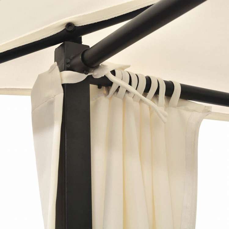 vidaXL ダブルサンラウンジャー カーテン付き ポリラタン製 ブラック家具 アウトドア家具 屋外ベッド(代引不可)