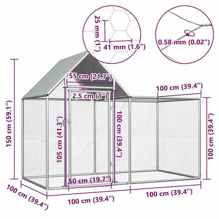 vidaXL 鶏小屋 2x1x1.5 m 亜鉛メッキ鋼製動物&ペット用品 ペット用品 小動物用品 小動物 飼育・ケージ(代引不可)