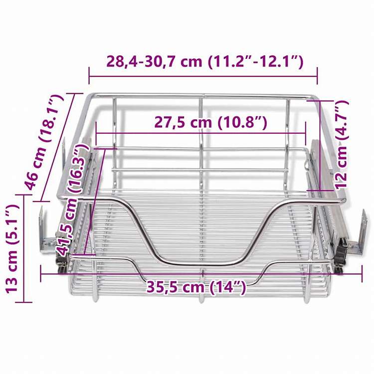 vidaXL 引き出し式 ワイヤーバスケット 2点 シルバー 400 mmホーム&ガーデン キッチン&ダイニング キッチンツール&調理器具 キッチン収納 調理道具ホルダー・ラック(代引不可)